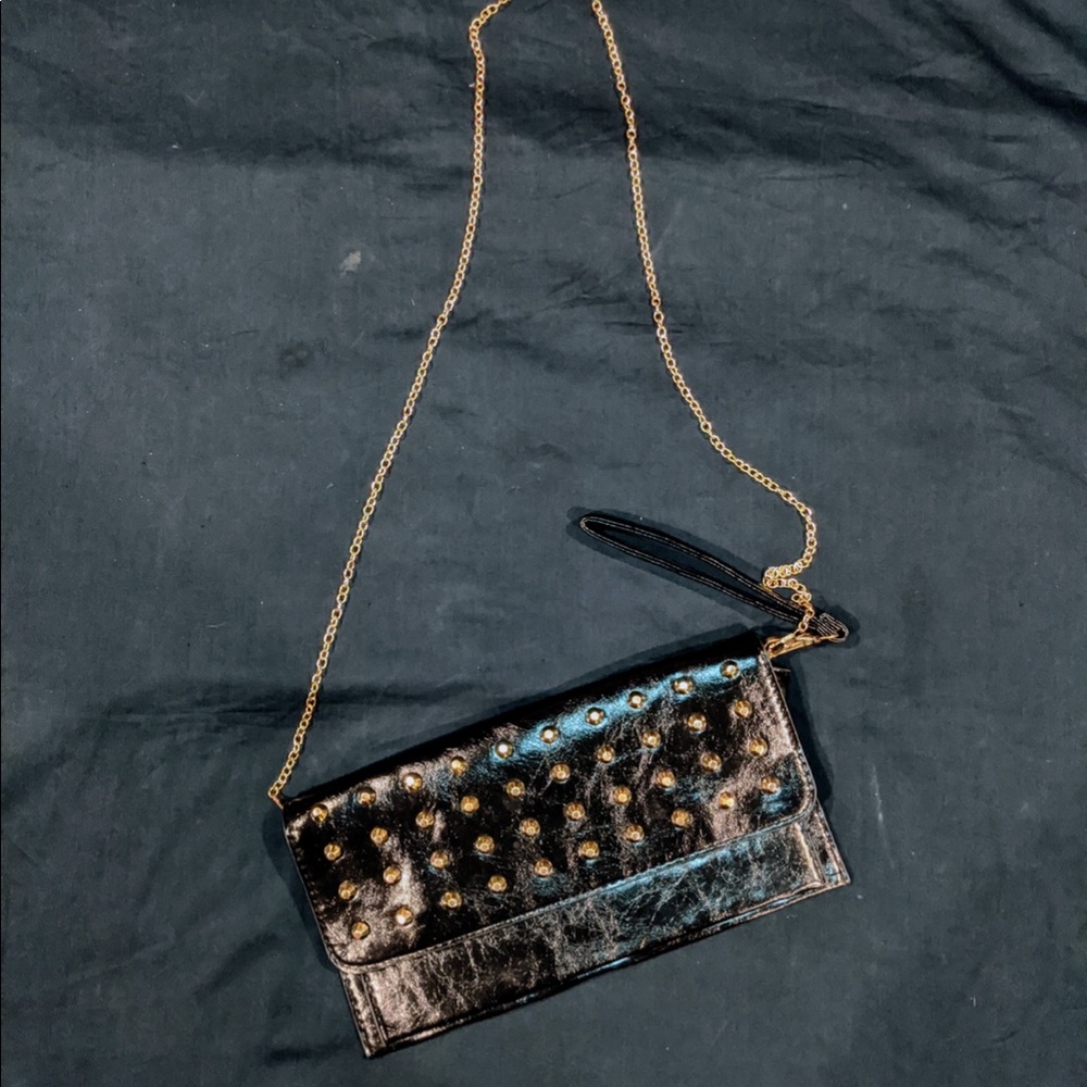 Gold studded faux leather purse